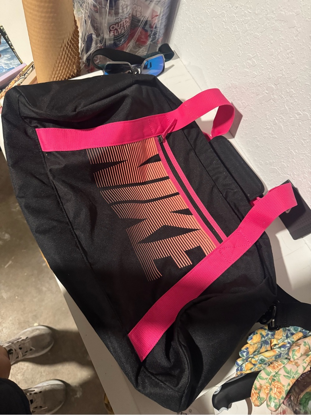 Nike Black Duffel Bag with Hot Pink Accents